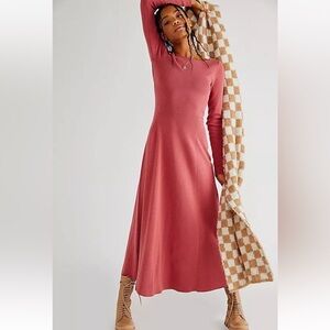 Free People Tupelo Honey Maxi Dress in red-brown with open back and bow small